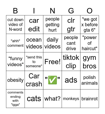 Instagram reels Bingo Card
