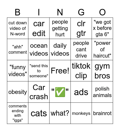 Instagram reels Bingo Card