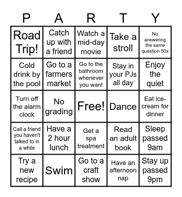 Staff Summer Bingo Card