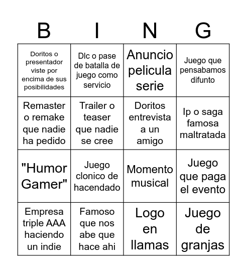 Bingo no e3 Guille Bingo Card