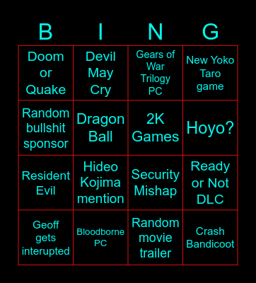 Summer Games Fest Bingo Card