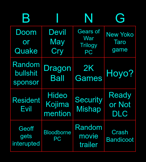 Summer Games Fest Bingo Card