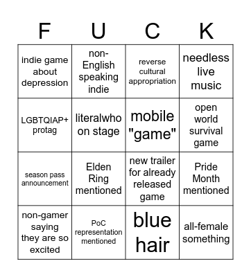 Summer Game Fest DEI Bingo Card