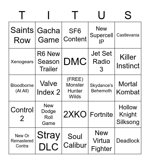 Summer Game Fest 2024 Bingo Card