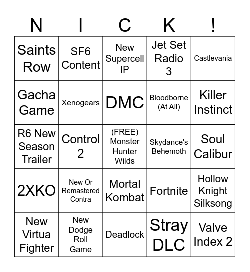 Summer Game Fest 2024 Bingo Card