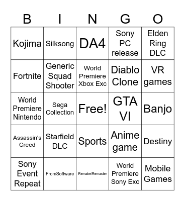 SGF Bingo Card