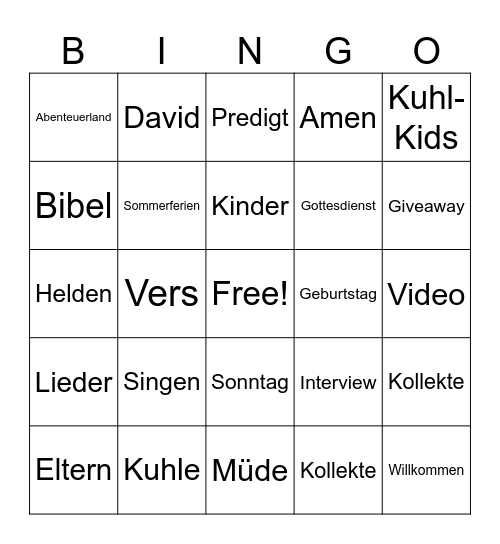 Helden Bingo Card