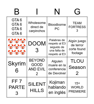 E3 2024 Bingo Card