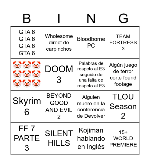 E3 2024 Bingo Card