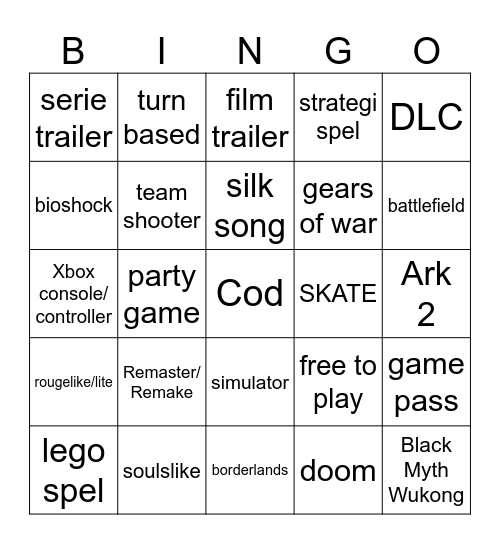 Summer game fest 2024 Bingo Card