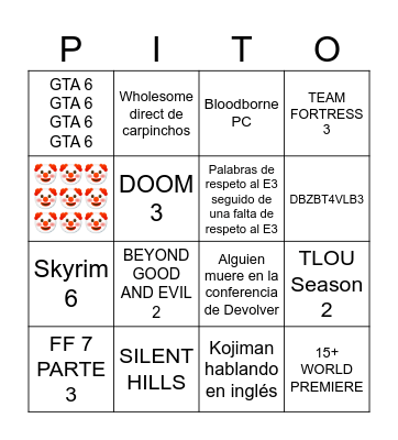 E3 2024 Bingo Card