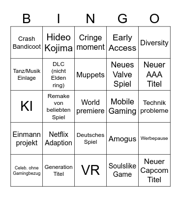 Summer game Fest Bingo Card