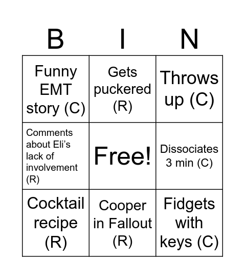 Casey/Ryan Bingo Card