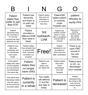 TRC-Rejection Reasons Bingo Card