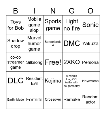 Summer Game Fest Bingo Card