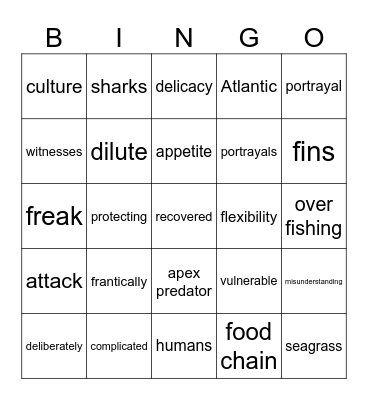 Sharks articles Bingo Card