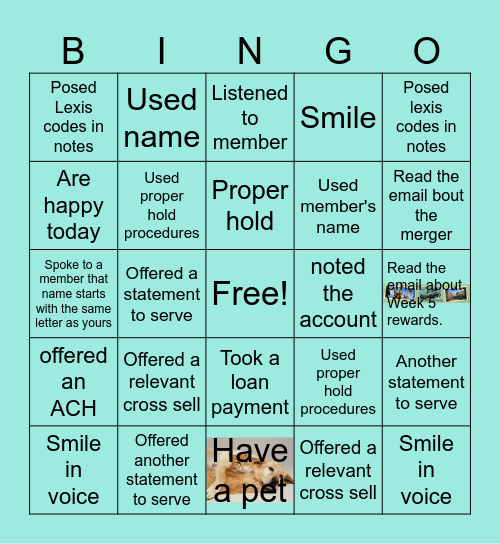 Team D Dory Bingo Card