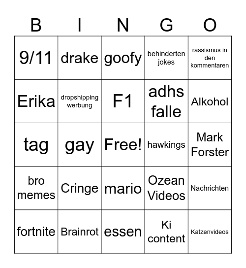 Tiktok Bingo Card