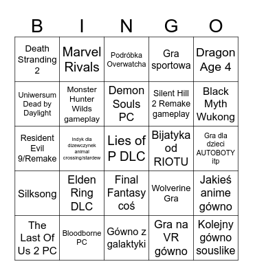 Summer Game Fest Bingo Card