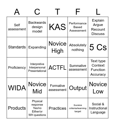 Methods Review Bingo Card