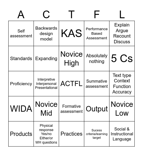 Methods Review Bingo Card