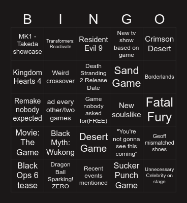 Summer Game Fest 2024 Bingo Card