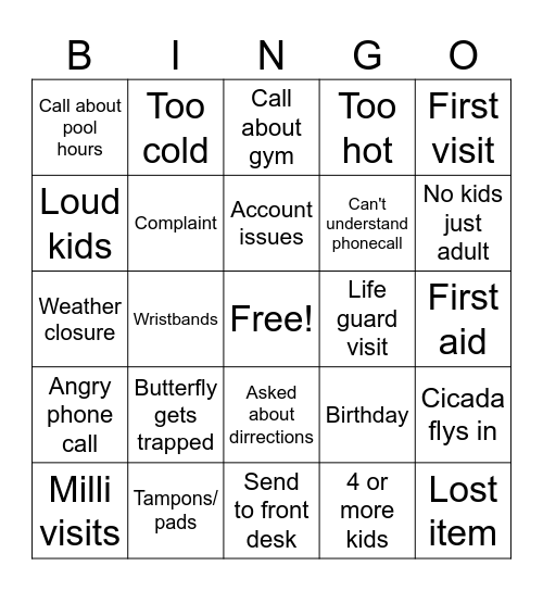 Pool booth bingo Card