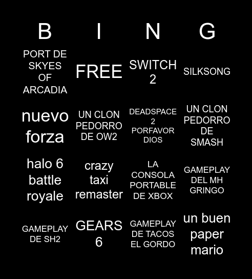 summer game fest Bingo Card