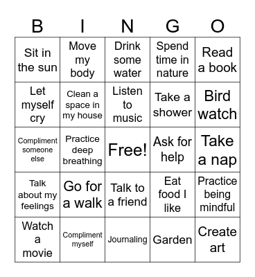 Wellness Bingo Card