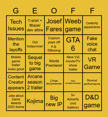Summer Gamesfest 2024 Bingo Card