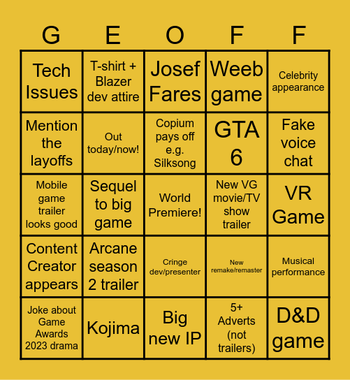 Summer Gamesfest 2024 Bingo Card