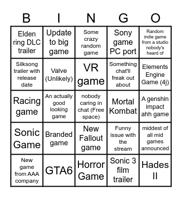 Summer Games Fest Bingo Card