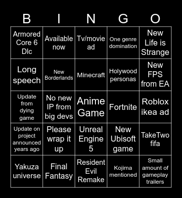 Summer Games Fest Bingo Card