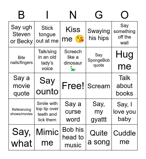 My Baby will Say/Do Bingo Card