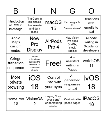2024 WWDC Bingo Card