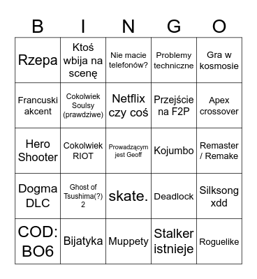 Summer Game Fest Bingo Card