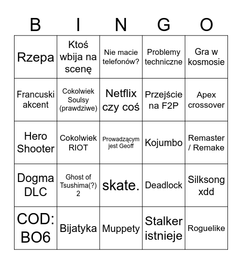 Summer Game Fest Bingo Card