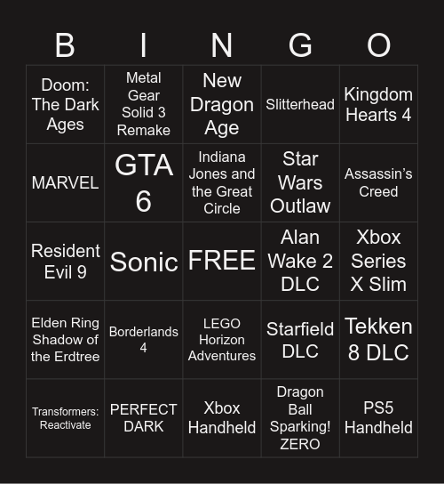 Summer Game Fest 2024 Bingo Card