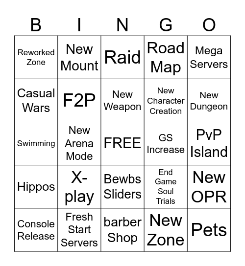 NW Summer Game Fest Bingo Card