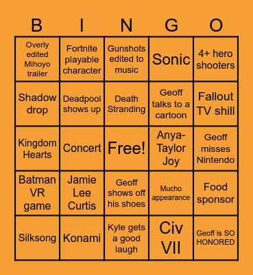 Geoff's Wacky Fun Time for Epic Gamers Bingo Card