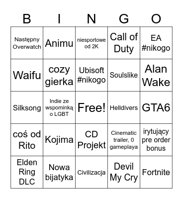 Summer Games Bingo Card