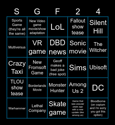 Summer Game Fest Bingo Card