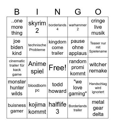 summer game fest bingus Bingo Card