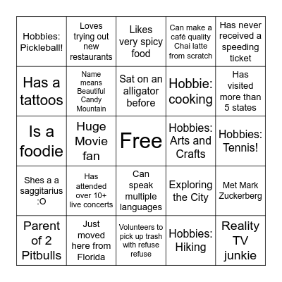 SF Social Club Bingo Card