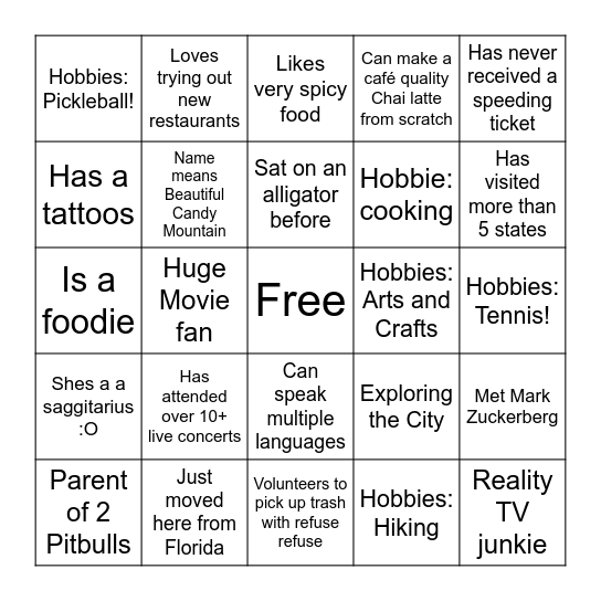 SF Social Club Bingo Card