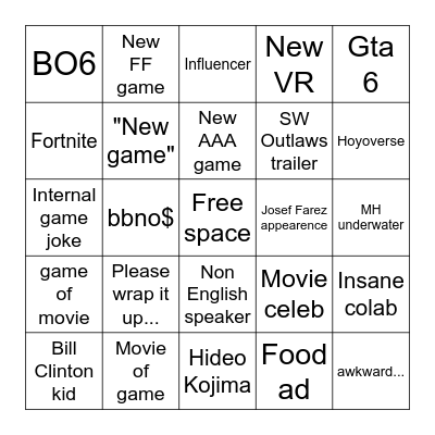 SUMMER GAME FEST Bingo Card