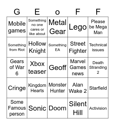 Summer Game Fest Bingo Card