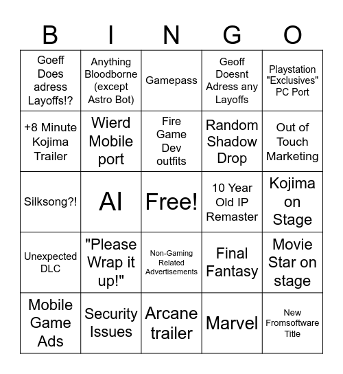 Summer Game Fest 2024 Bingo Card