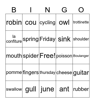 Engels-Frans Bingo Card