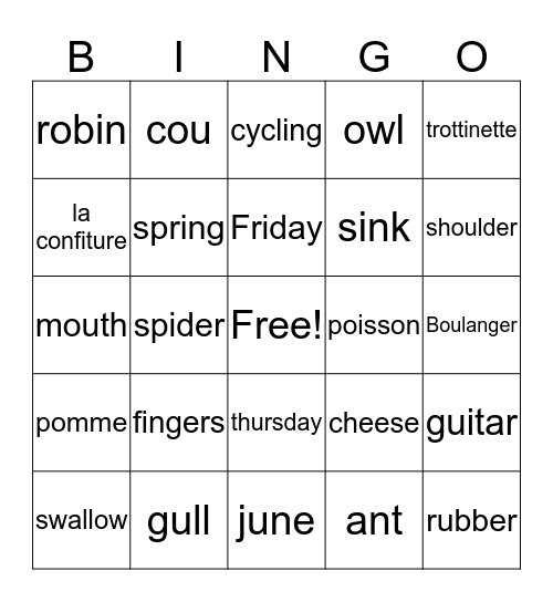 Engels-Frans Bingo Card